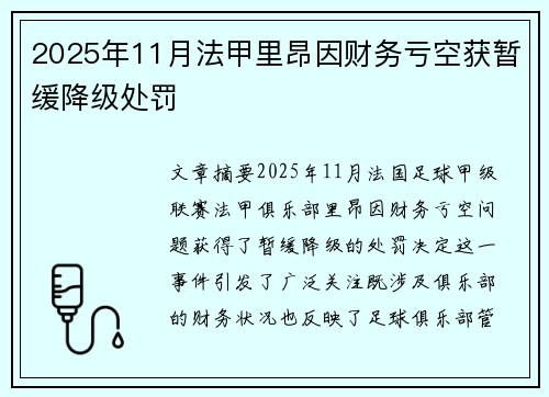 2025年11月法甲里昂因财务亏空获暂缓降级处罚