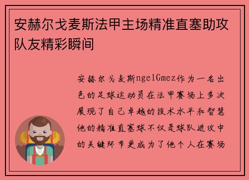 安赫尔戈麦斯法甲主场精准直塞助攻队友精彩瞬间